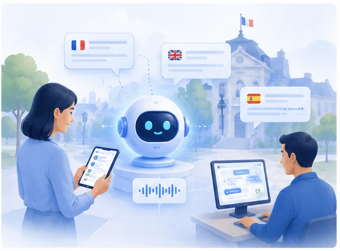 Illustration de l'assistant IA multilingue GéoClic