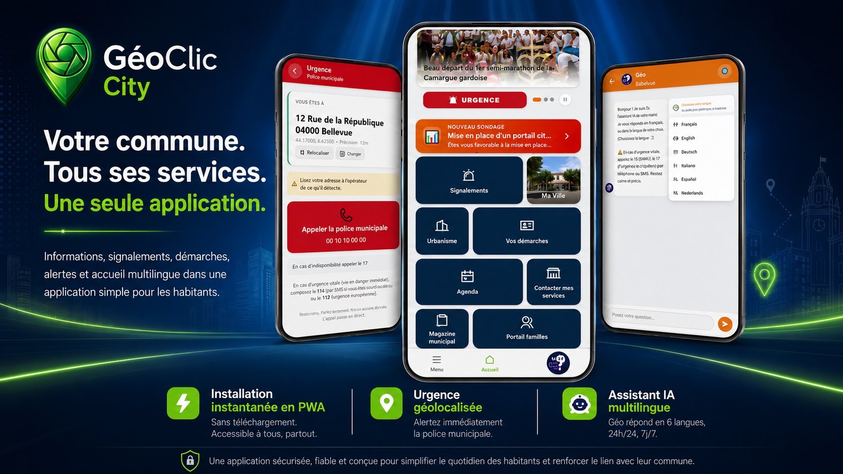 Aperçu de la démonstration application City et assistant Géo